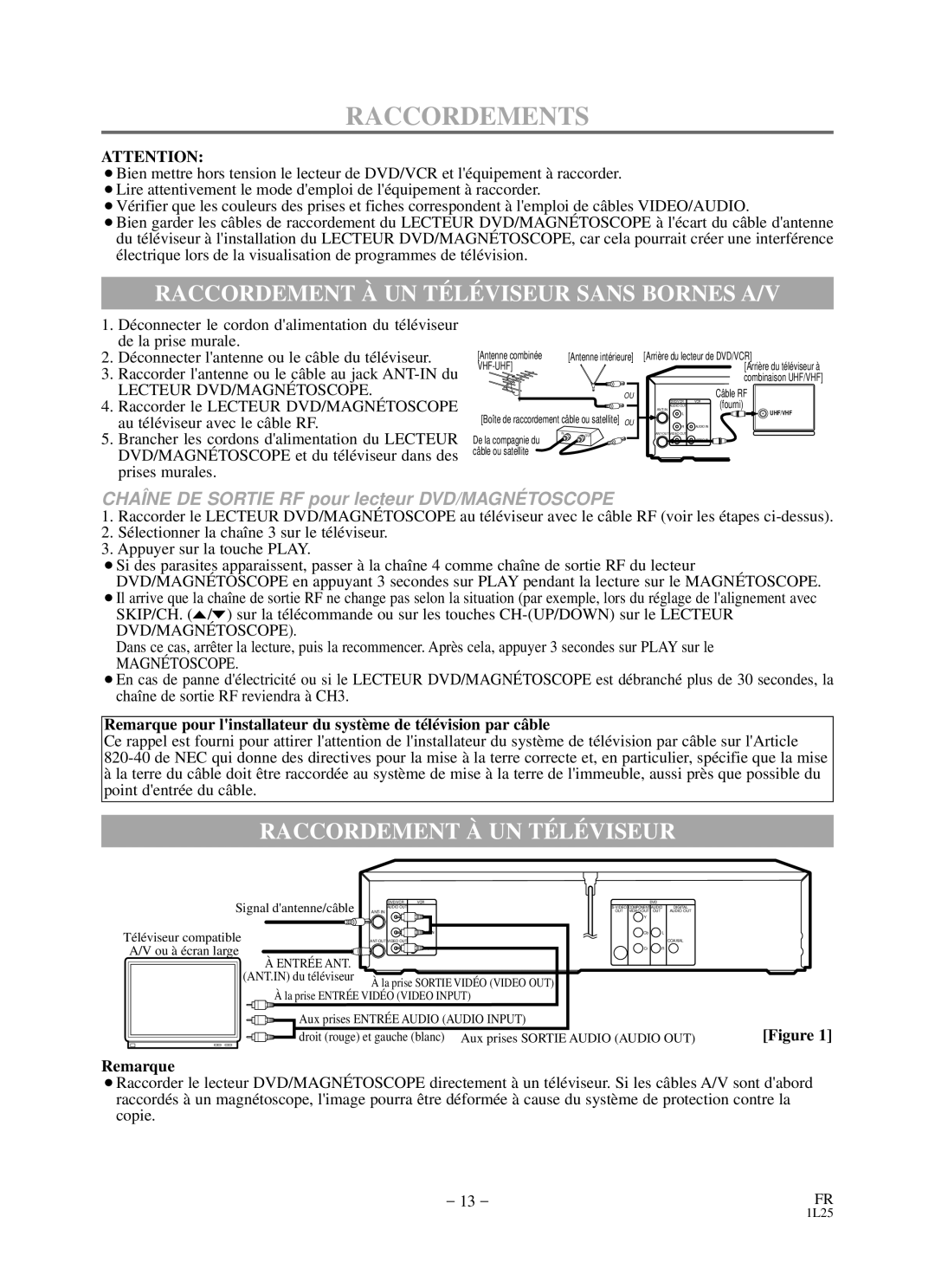 Sylvania RSDCD2203 owner manual Raccordements, Raccordement À UN TÉ LÉ Viseur Sans Bornes A/V 