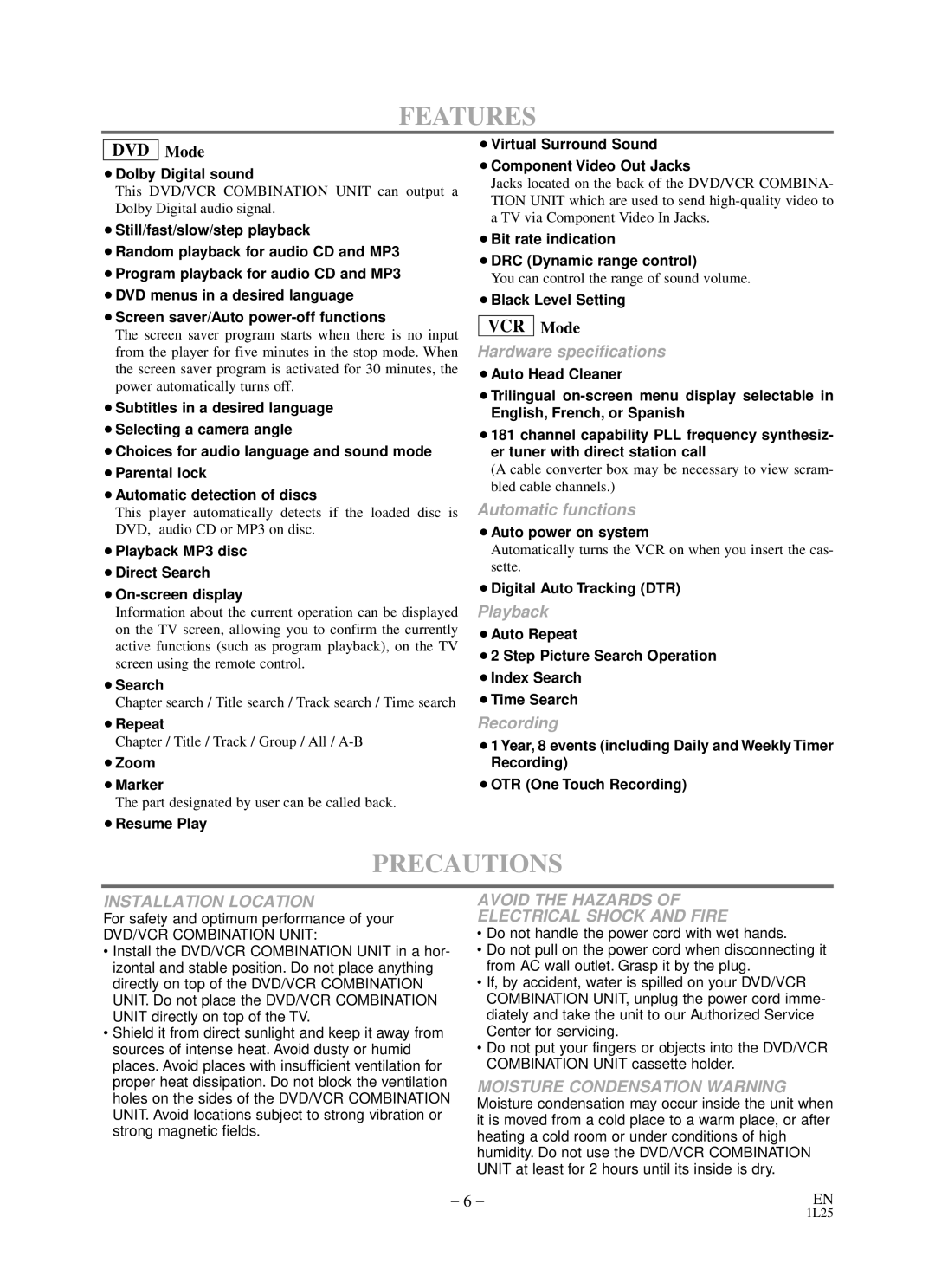 Sylvania RSDCD2203 owner manual Features, Precautions 