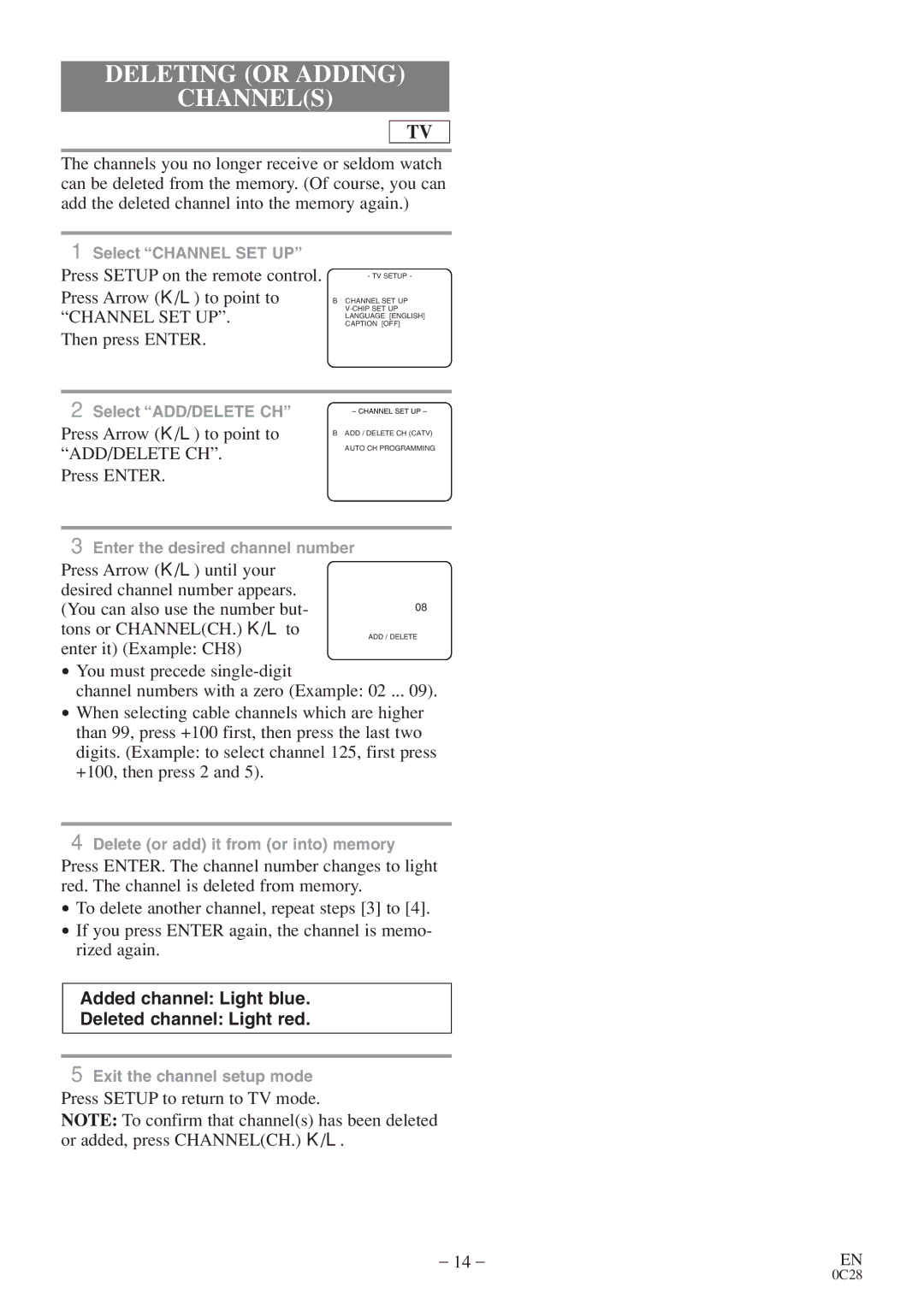 Sylvania RSEC520E owner manual Deleting or Adding Channels 