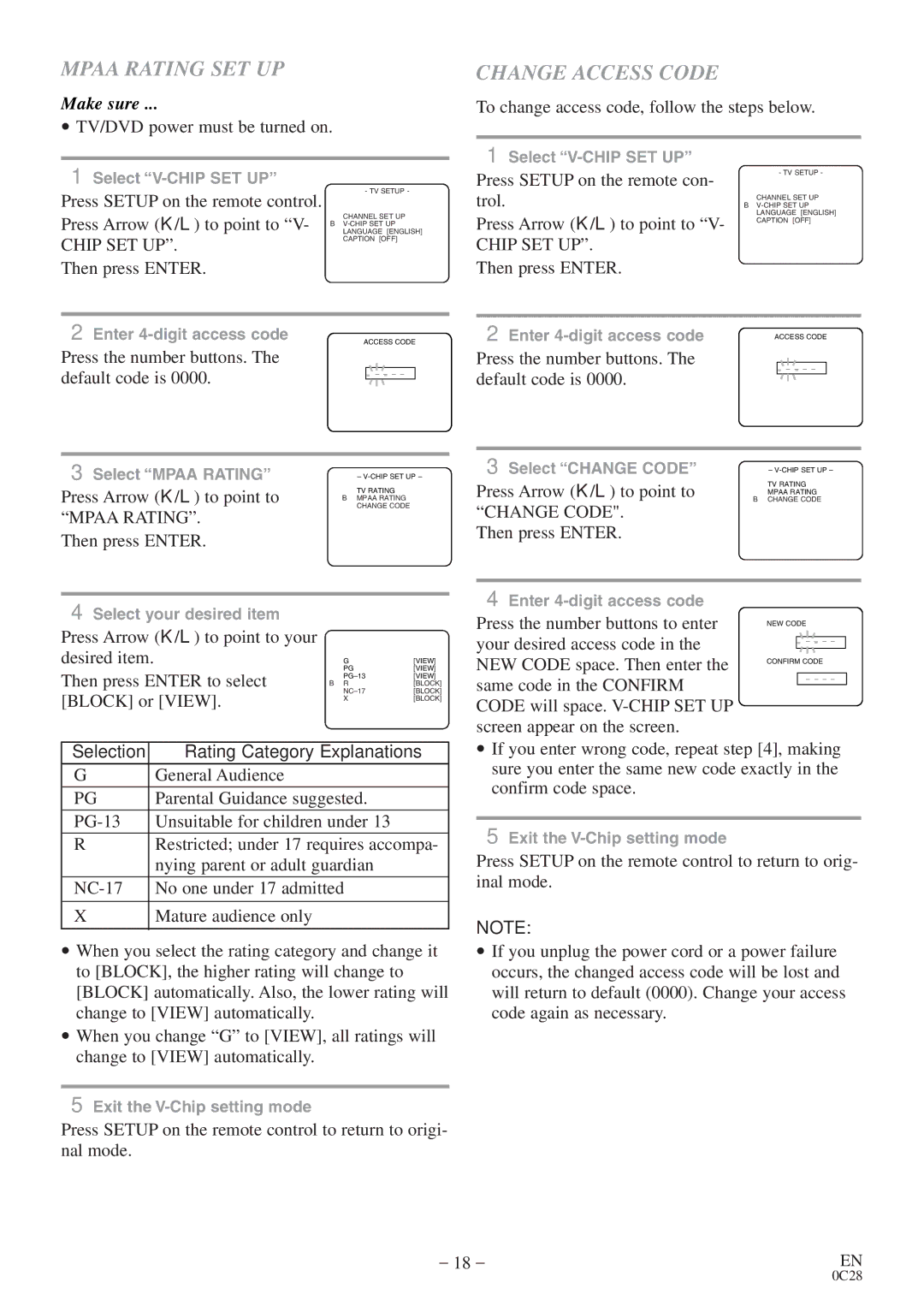 Sylvania RSEC520E owner manual Mpaa Rating SET UP, Change Access Code 