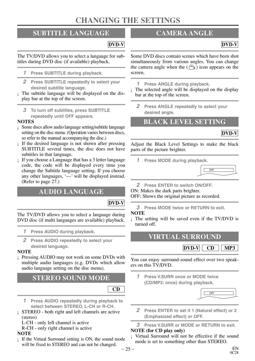 Sylvania RSEC520E owner manual Changing the Settings 