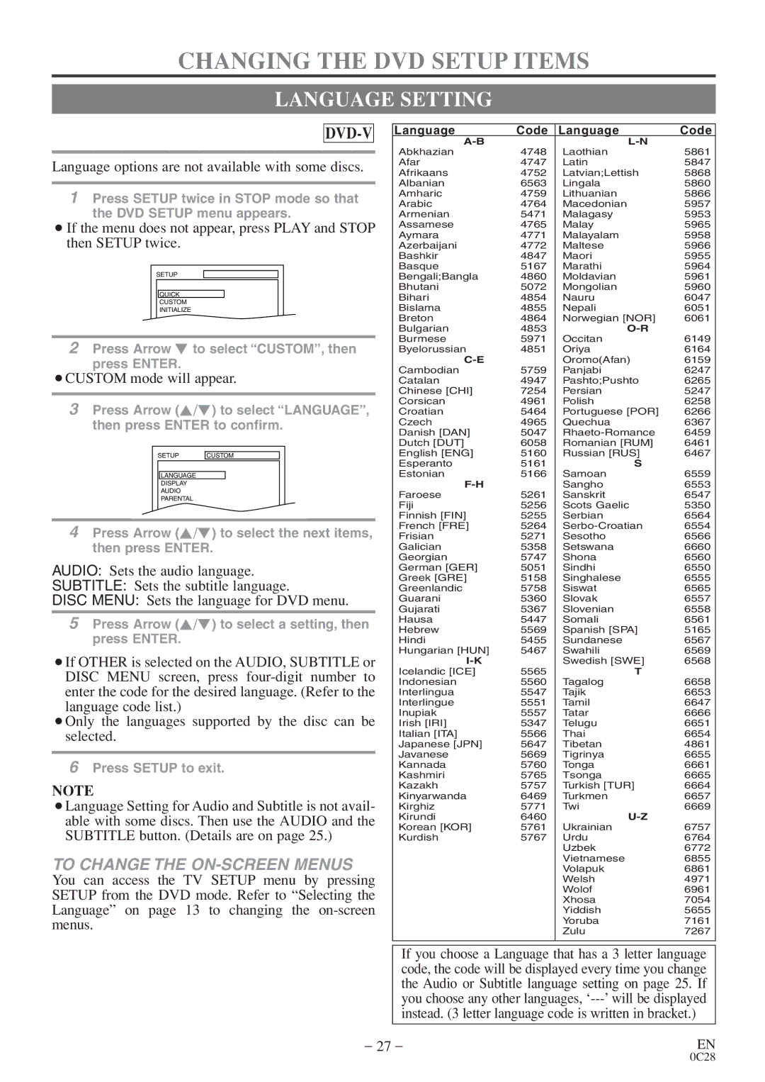 Sylvania RSEC520E owner manual Changing the DVD Setup Items, Language Setting 