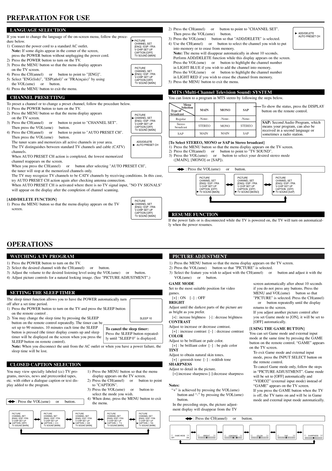 Sylvania RSEF427E owner manual Preparation for USE, Operations 