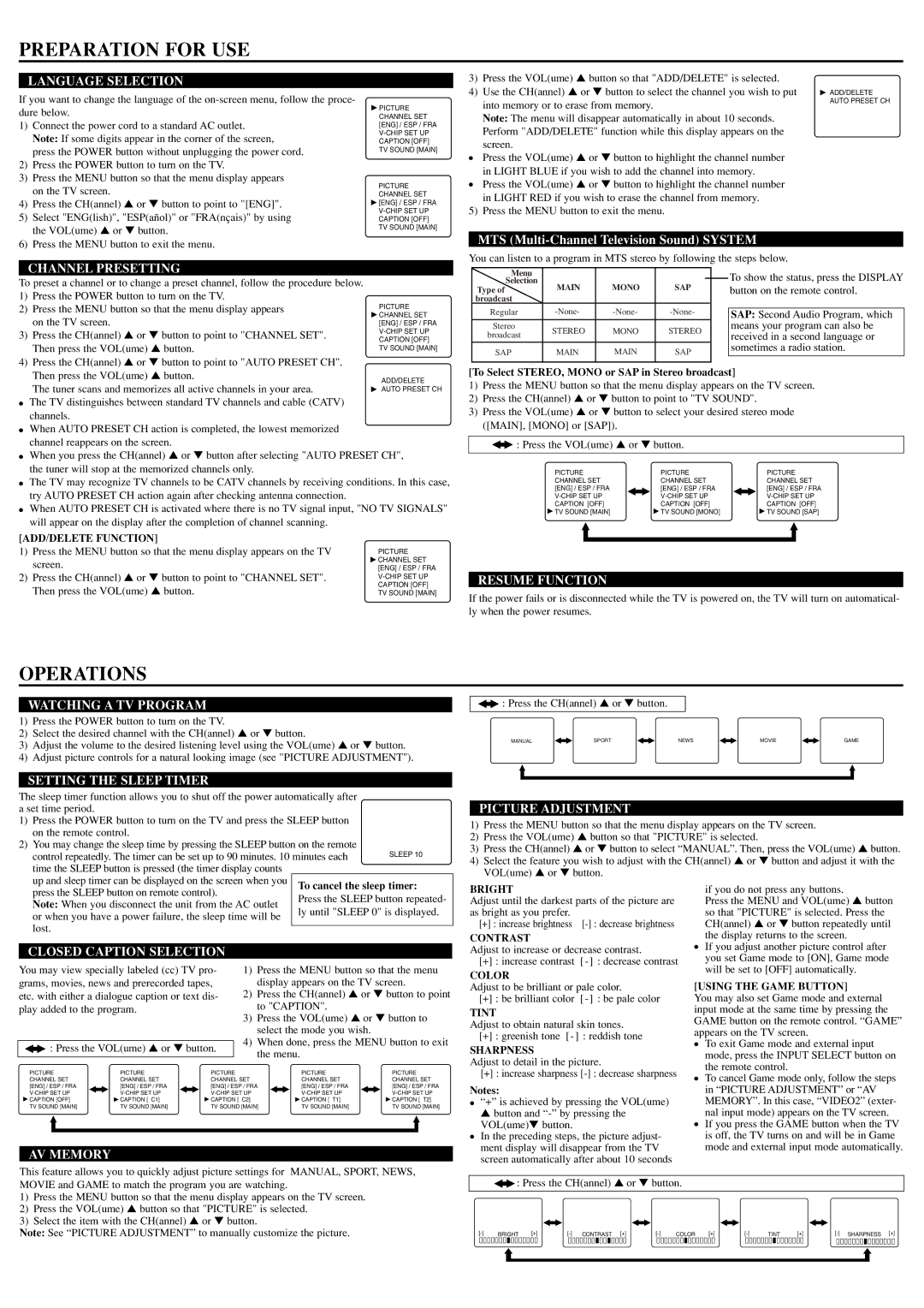 Sylvania RSET432E owner manual Preparation for USE, Operations 