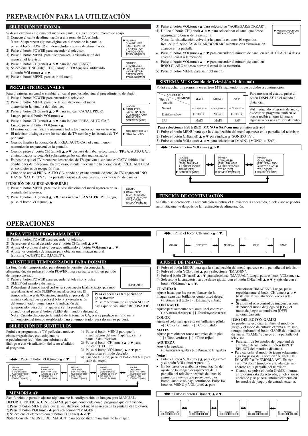 Sylvania RSET432E owner manual Preparación Para LA Utilización, Operaciones 