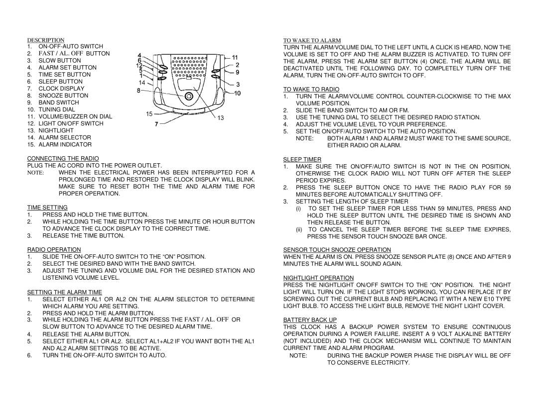 Sylvania SA85016 instruction manual Fast / AL. OFF Button 