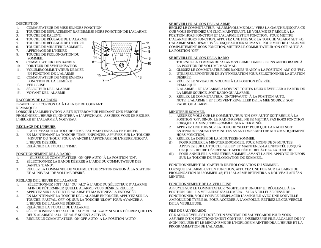 Sylvania SA85016 instruction manual Réglage DE L’HEURE 