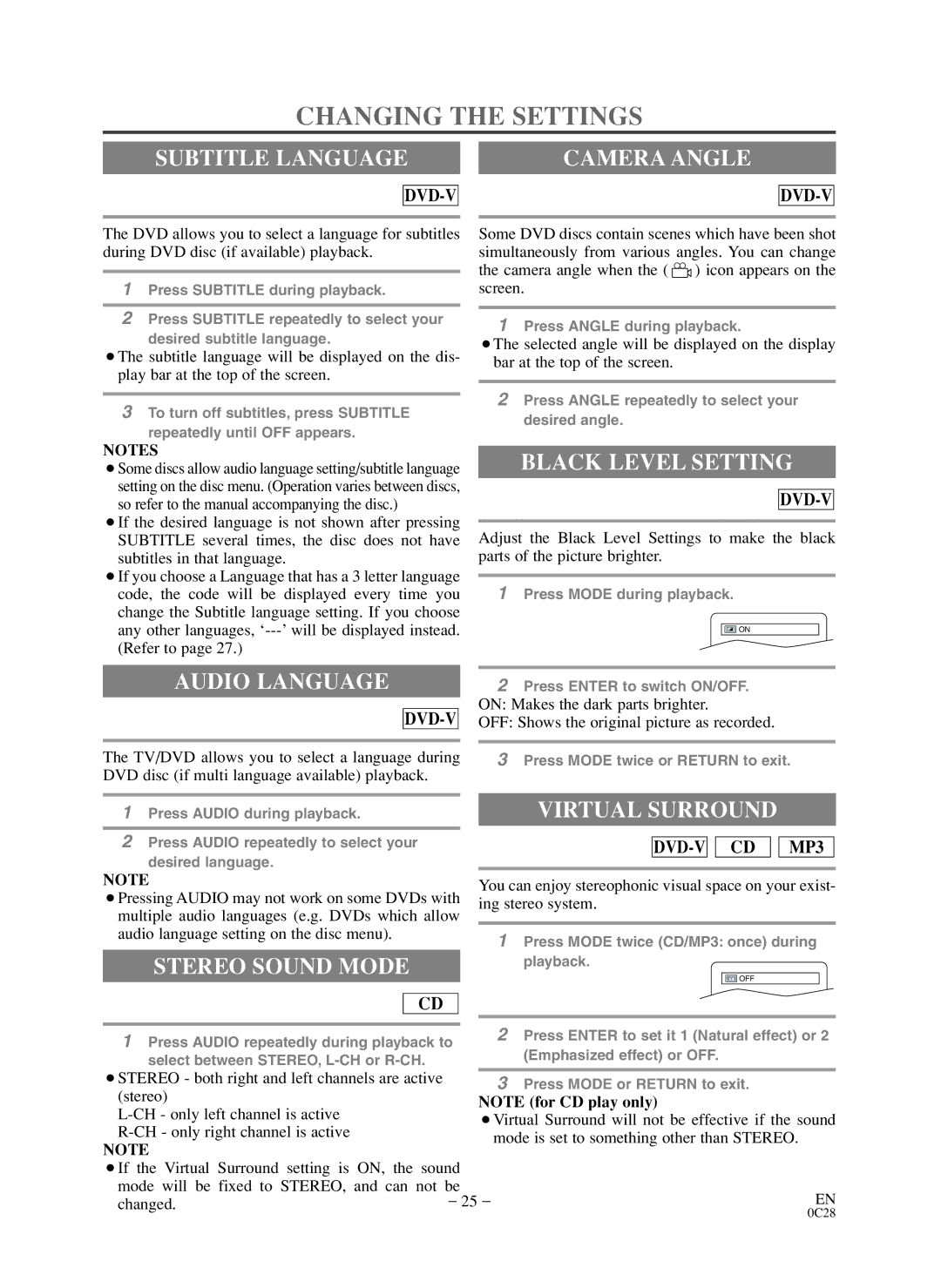 Sylvania SC519DD owner manual Changing the Settings 