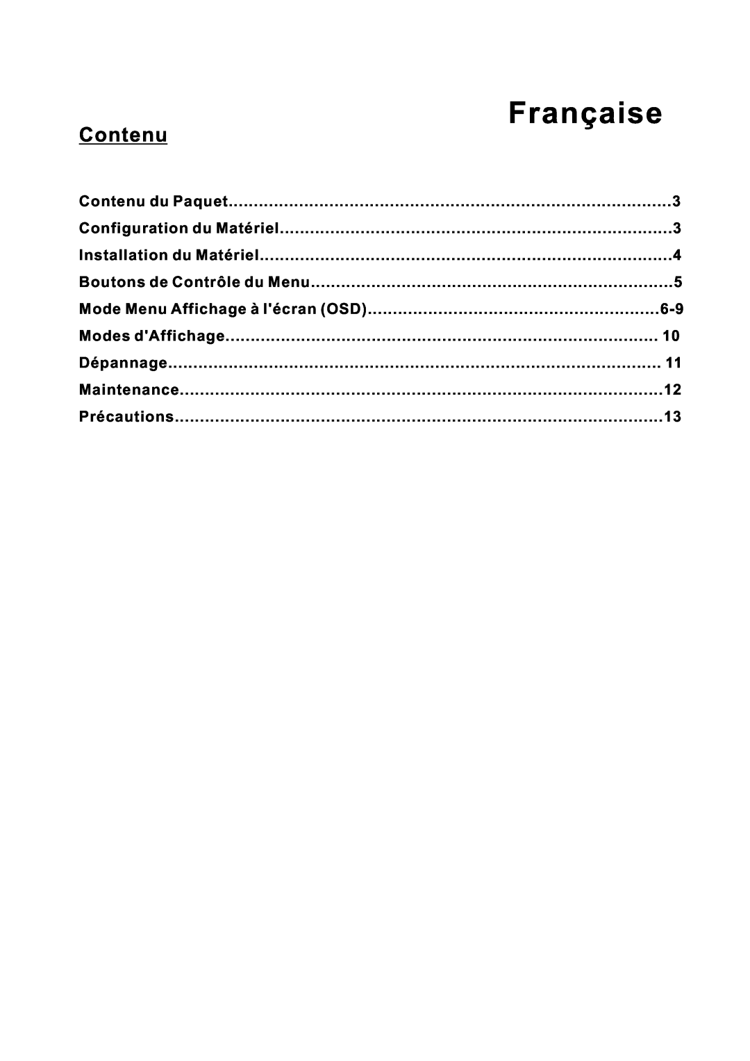 Sylvania SCM1901, SCM2201, SCM2401, SCM2001 user manual Française, Contenu 