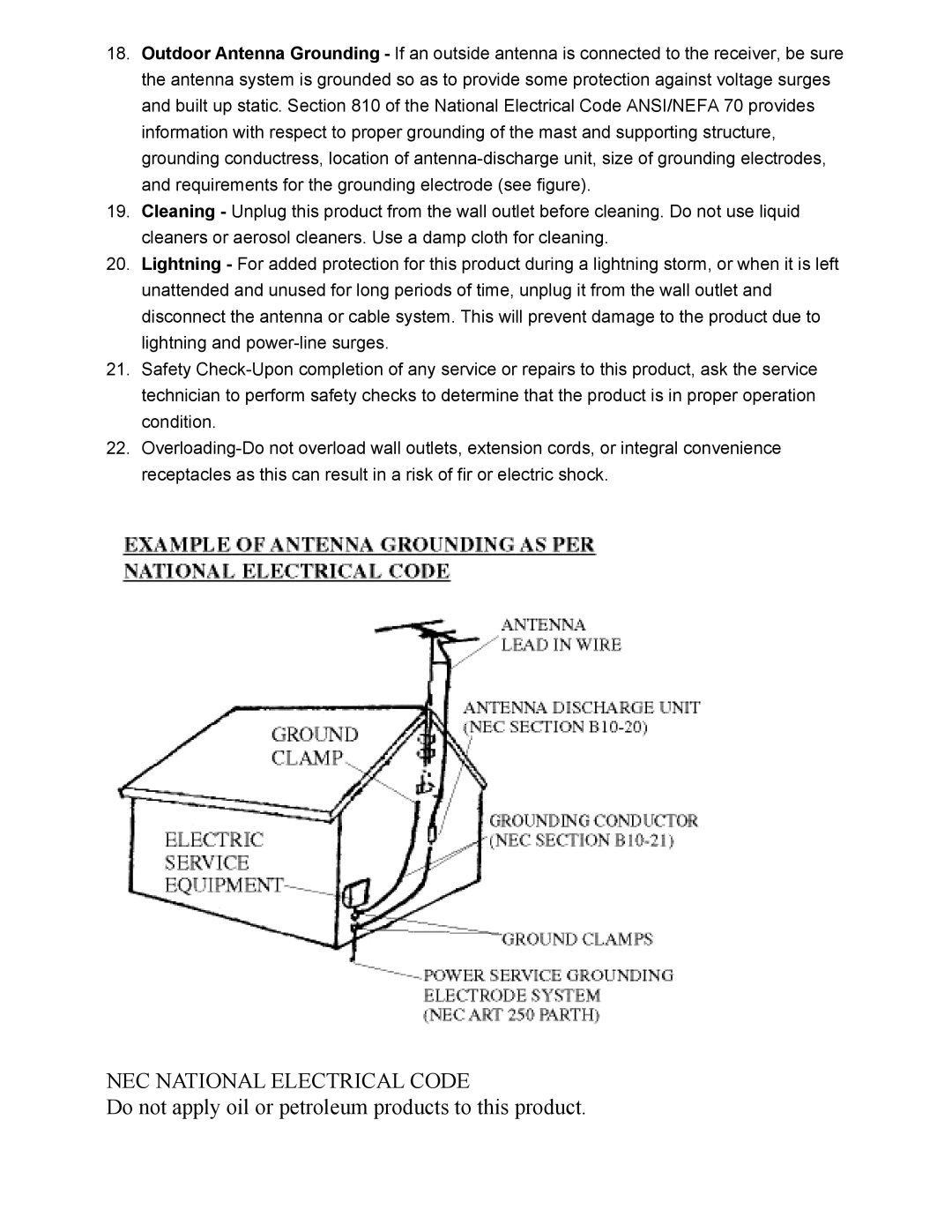 Sylvania SCR1276 manual NEC National Electrical Code 