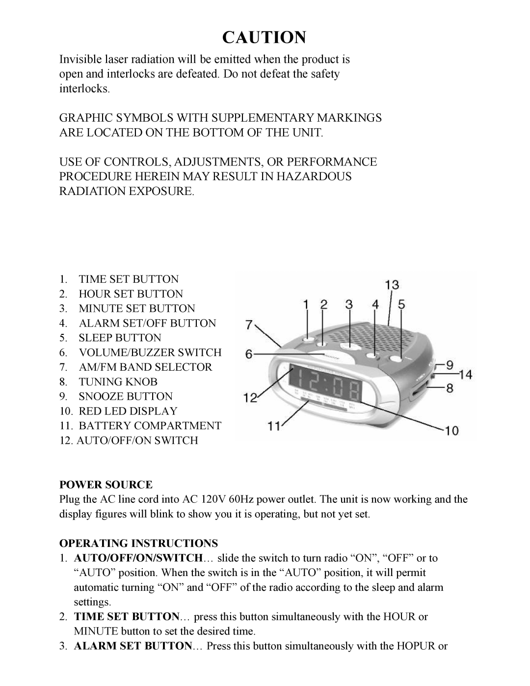 Sylvania SCR1276 manual Power Source, Operating Instructions 