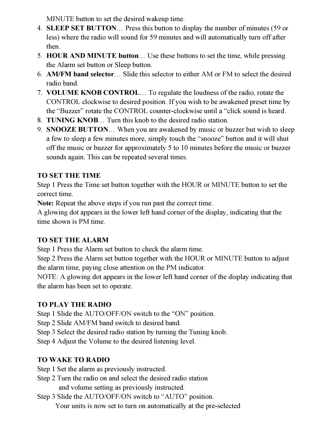 Sylvania SCR1276 manual To SET the Time, To SET the Alarm, To Play the Radio, To Wake to Radio 