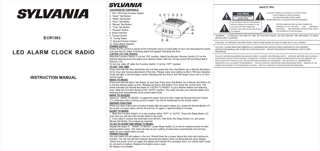 Sylvania SCR1383 manual LED Alarm Clock Radio 