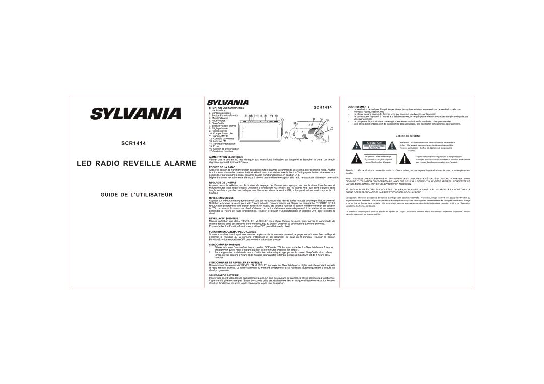 Sylvania SCR1414 manual 