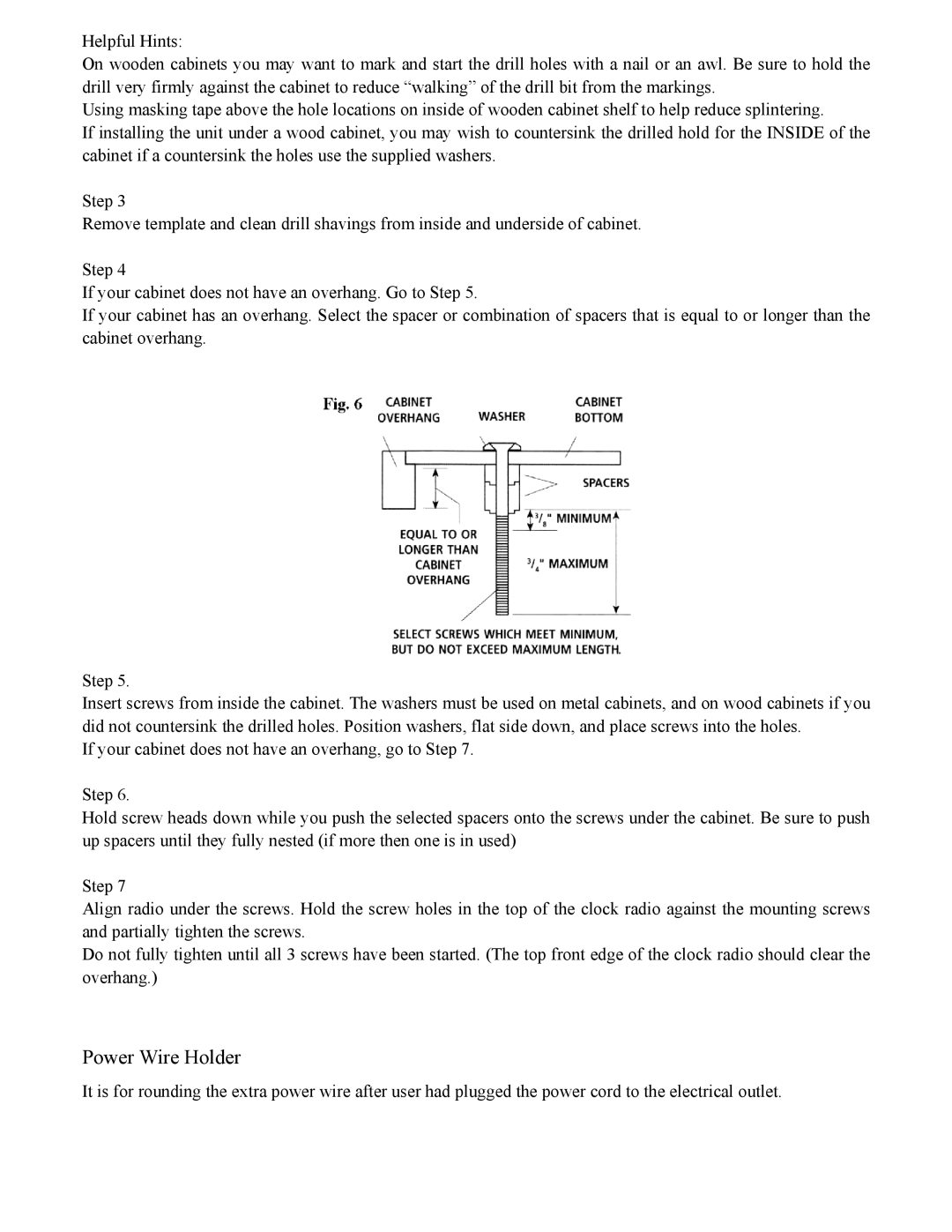 Sylvania SCR2608 operating instructions Power Wire Holder 