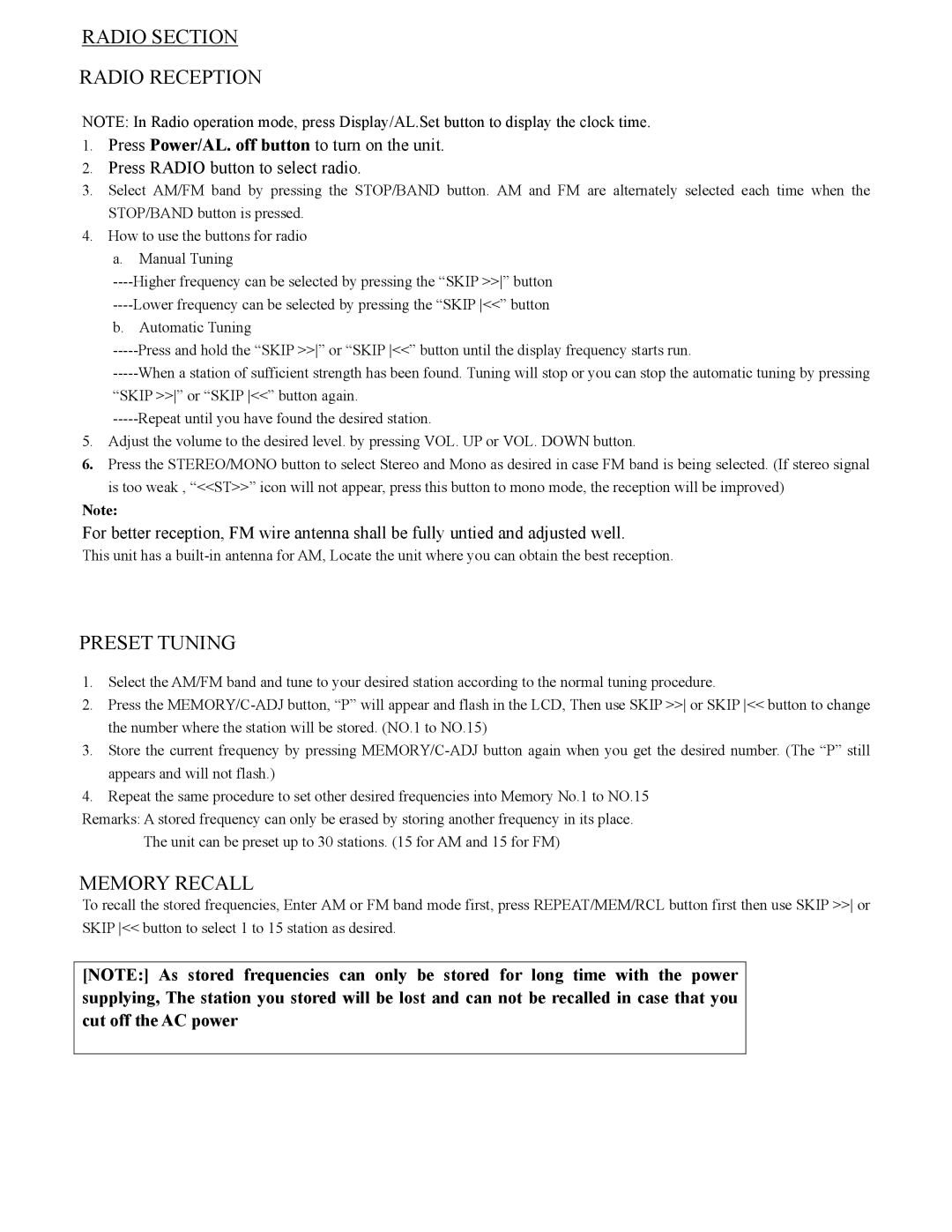 Sylvania SCR2608 operating instructions Radio Section Radio Reception 