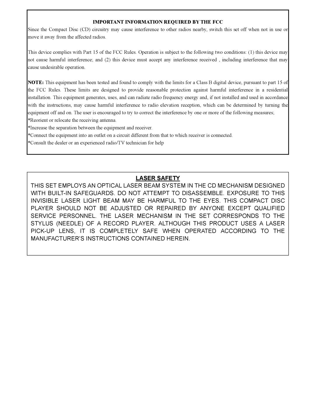 Sylvania SCR2608 operating instructions Laser Safety 