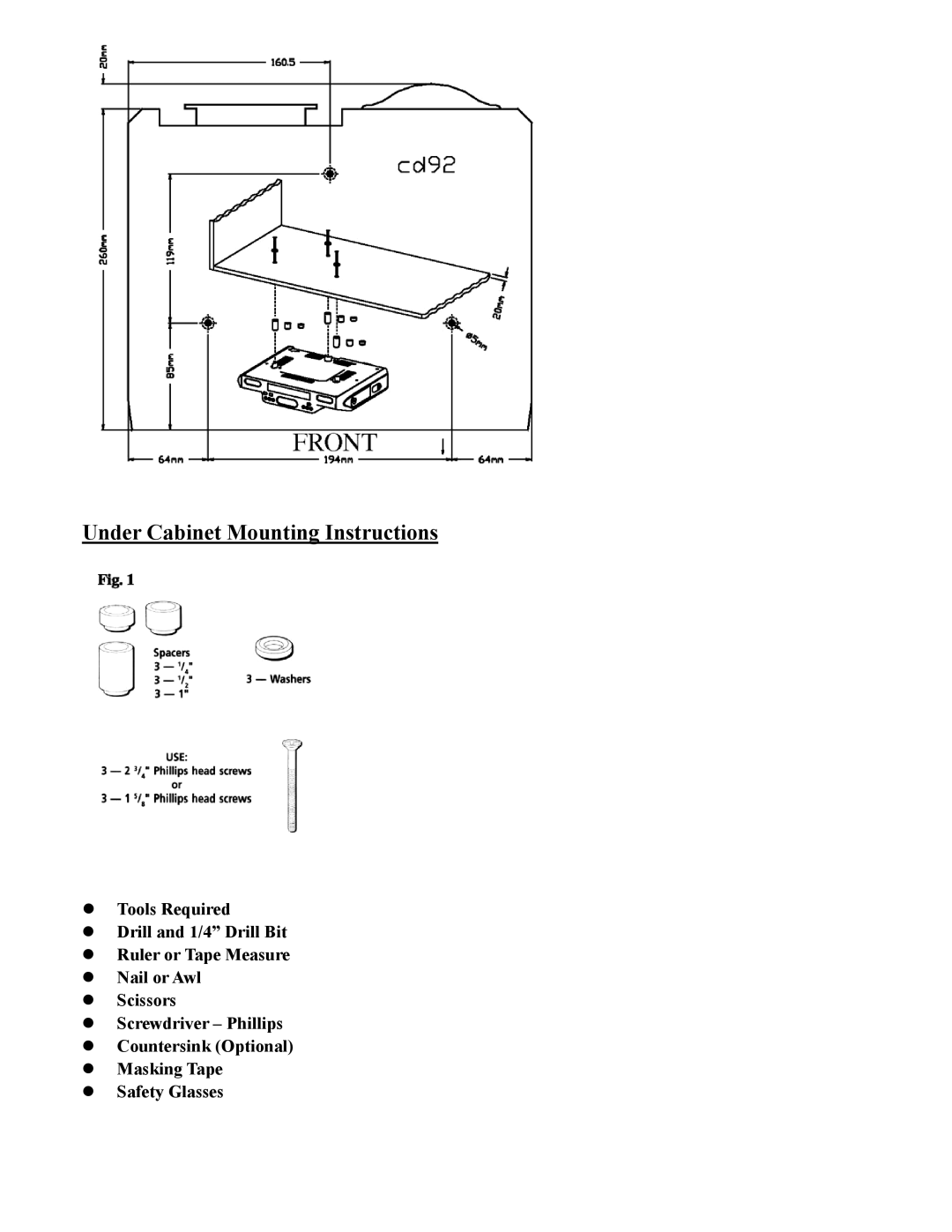 Sylvania SCR2608 operating instructions Under Cabinet Mounting Instructions 