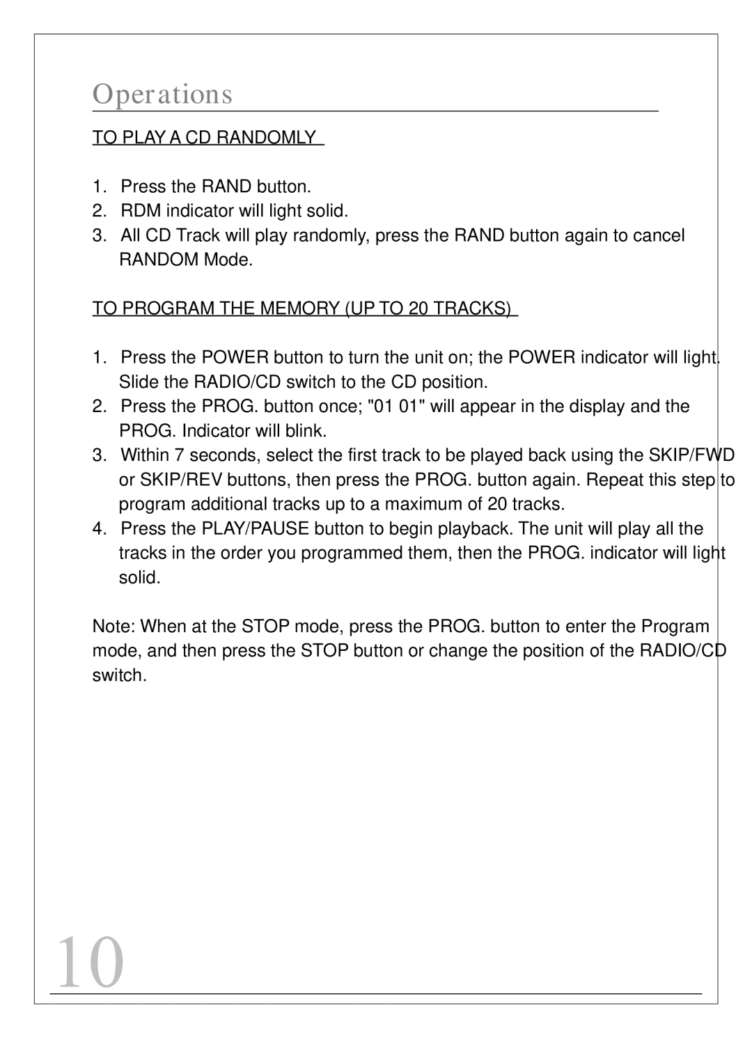 Sylvania SCR4947 owner manual To Play a CD Randomly, To Program the Memory UP to 20 Tracks 