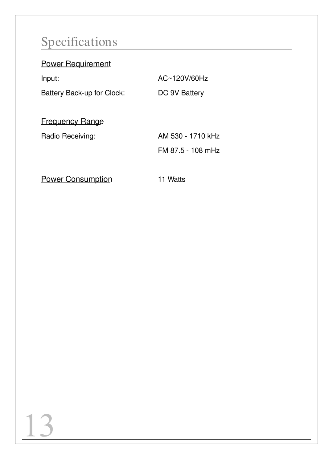 Sylvania SCR4947 owner manual Specifications 