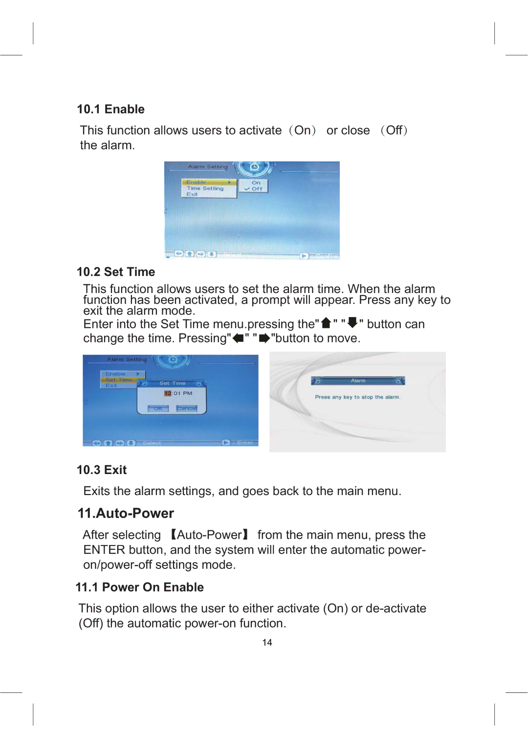 Sylvania SDPF1008 user manual Auto-Power, Power On Enable 