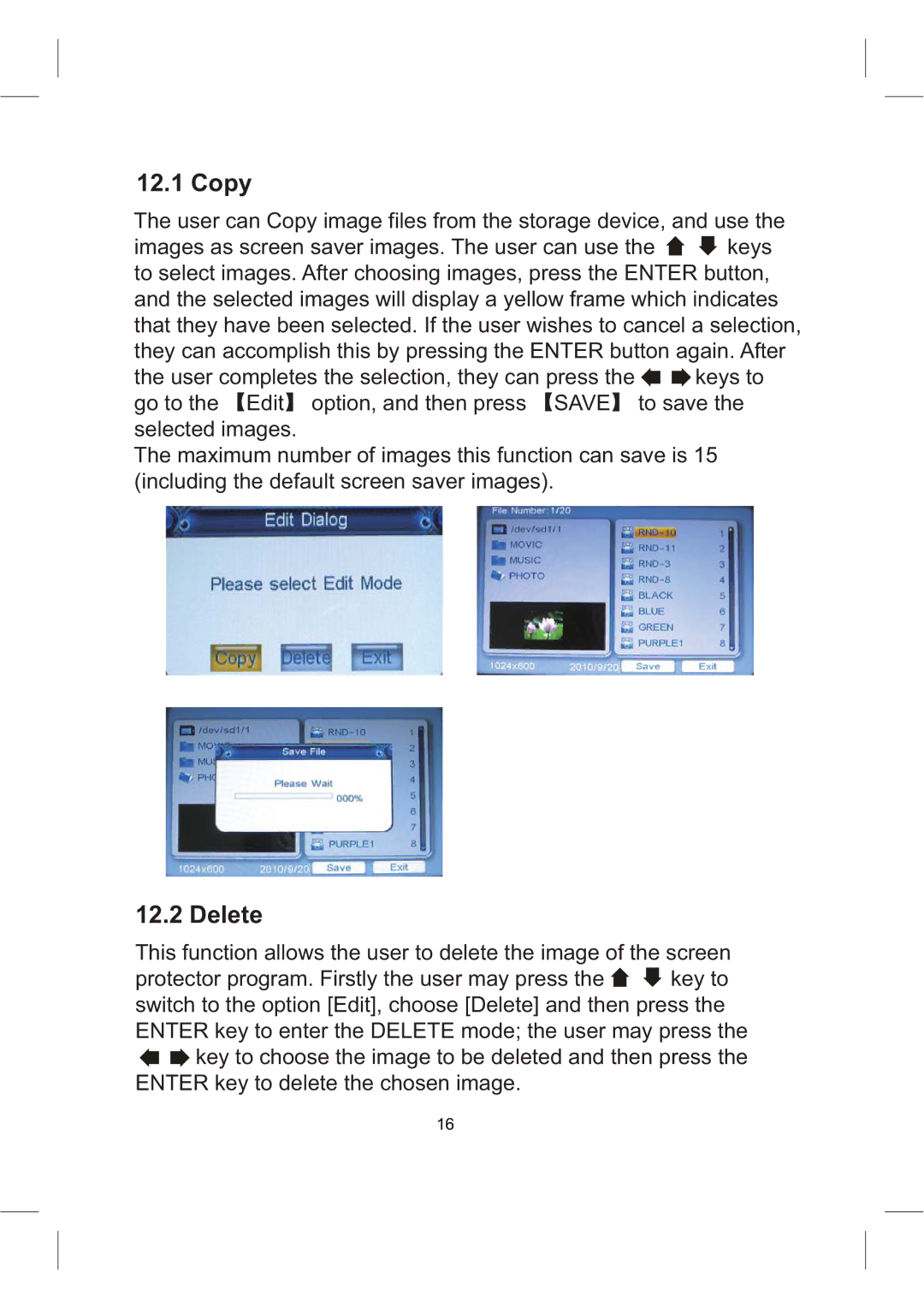 Sylvania SDPF1008 user manual Copy, Delete 