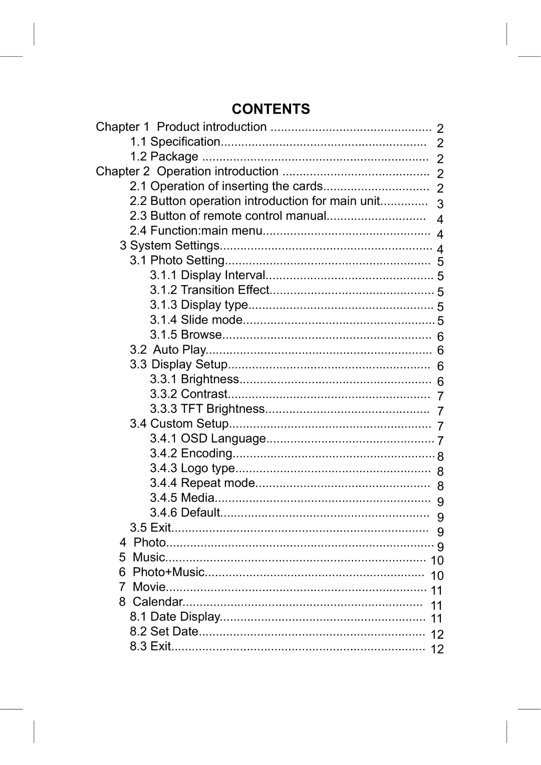 Sylvania SDPF1008 user manual Contents 