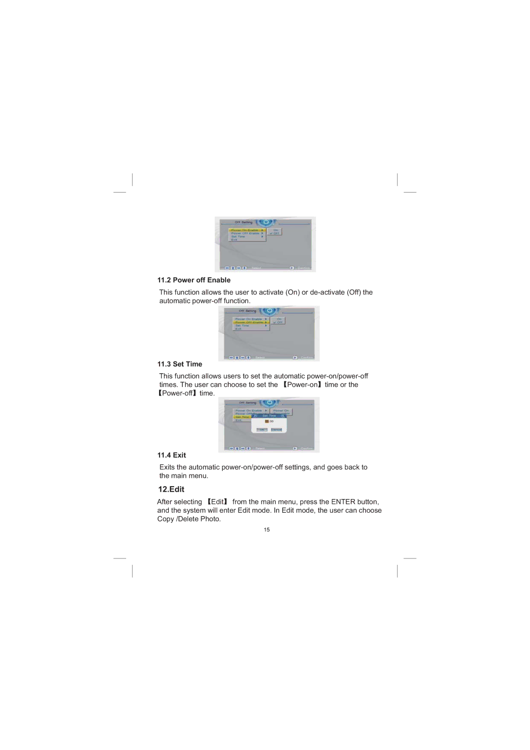 Sylvania SDPF1033 user manual Edit, Power off Enable 