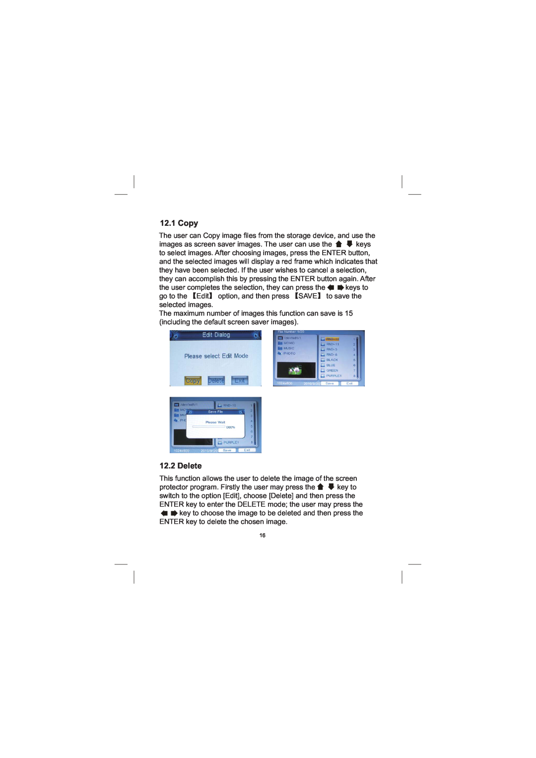 Sylvania SDPF1033 user manual Copy, Delete 
