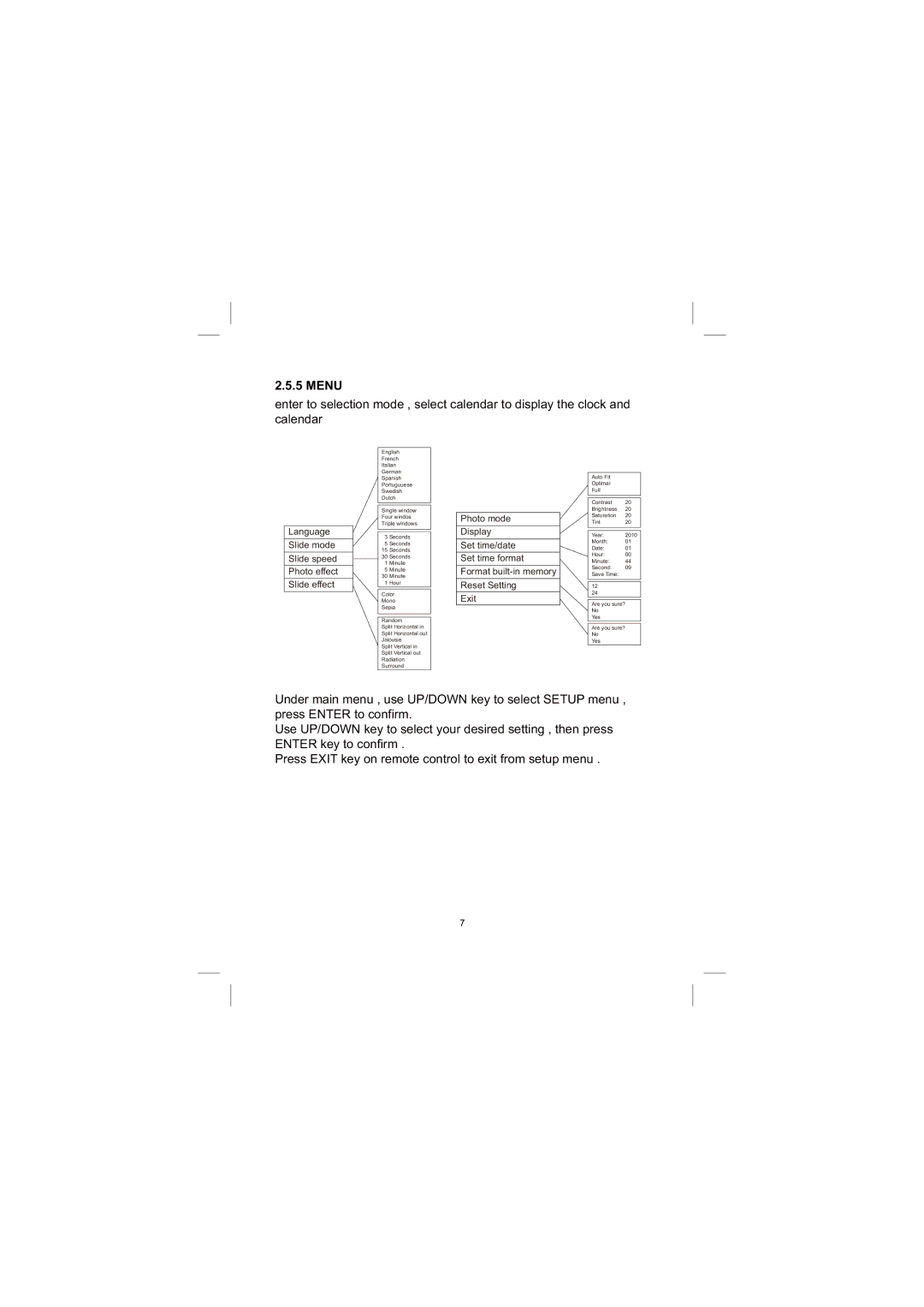 Sylvania SDPF733 user manual Menu 