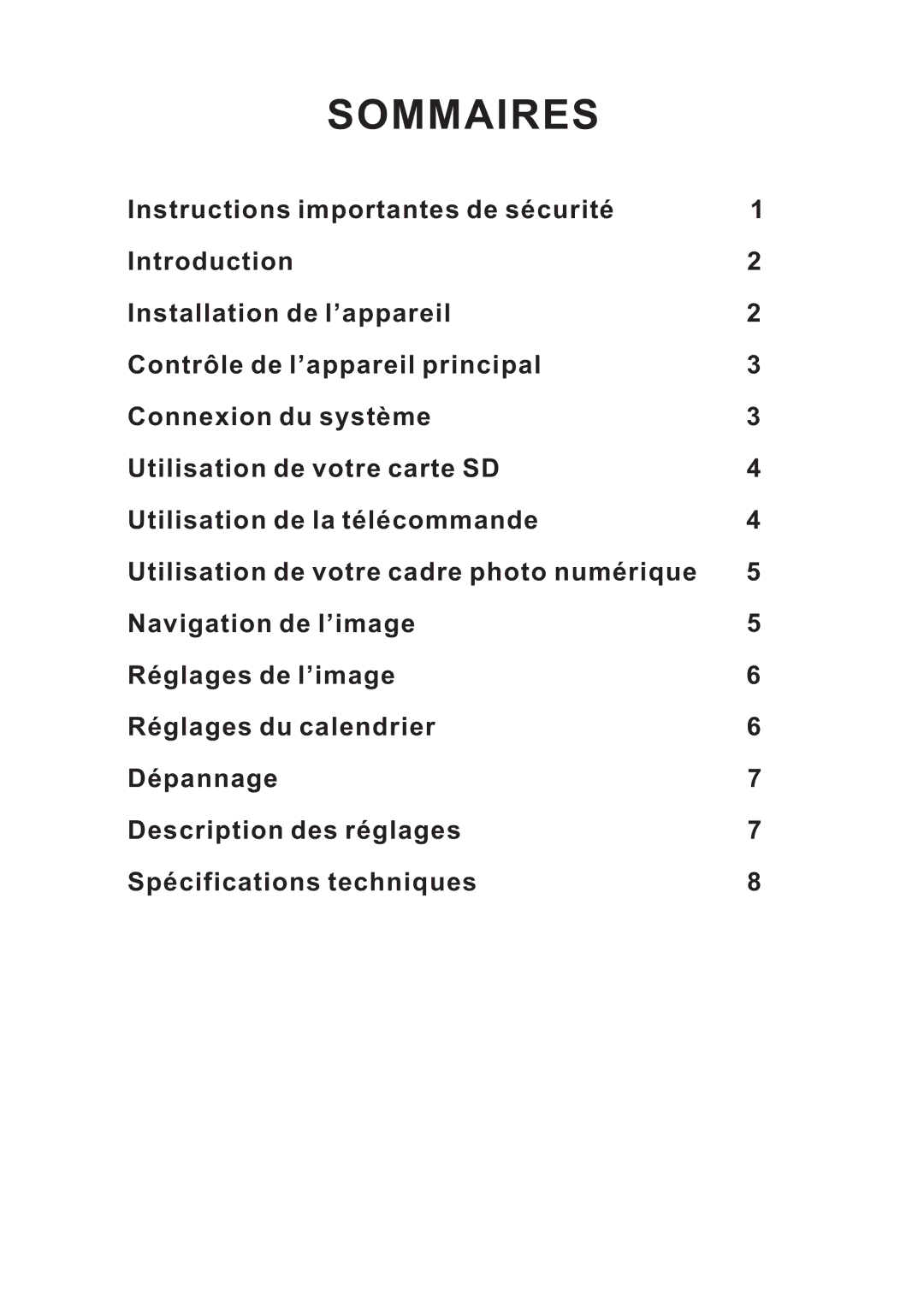 Sylvania SDPF751B user manual Sommaires 