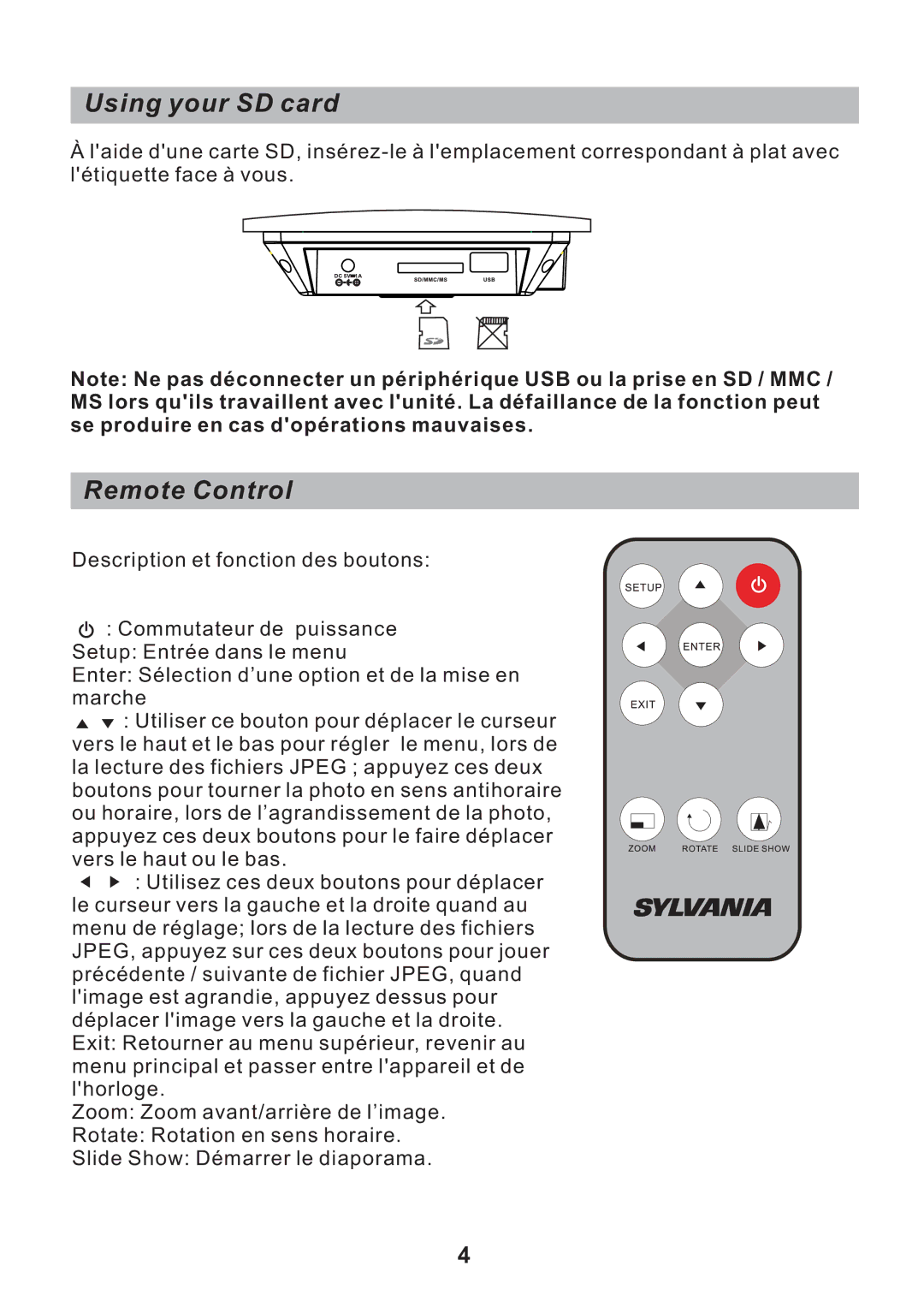 Sylvania SDPF751B user manual Using your SD card 