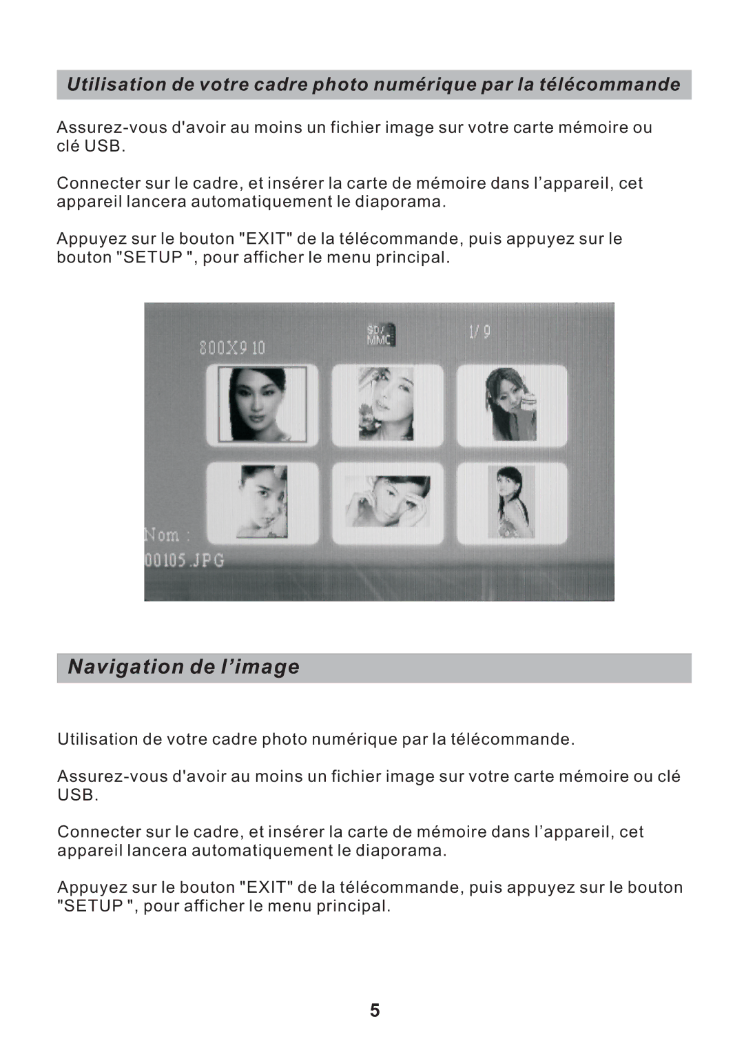 Sylvania SDPF751B user manual Navigation de l’image 