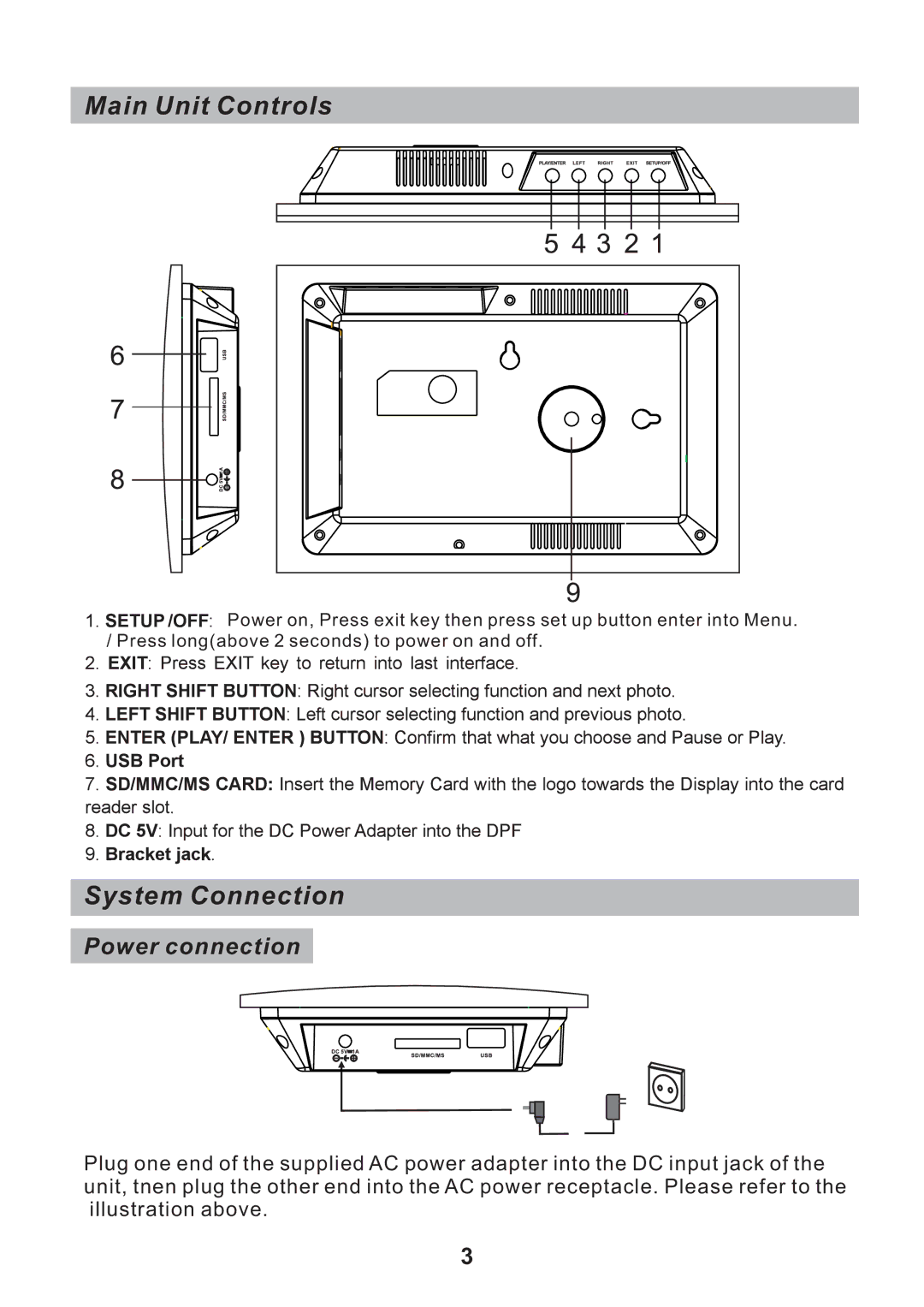 Sylvania SDPF751B user manual Main Unit Controls, System Connection 