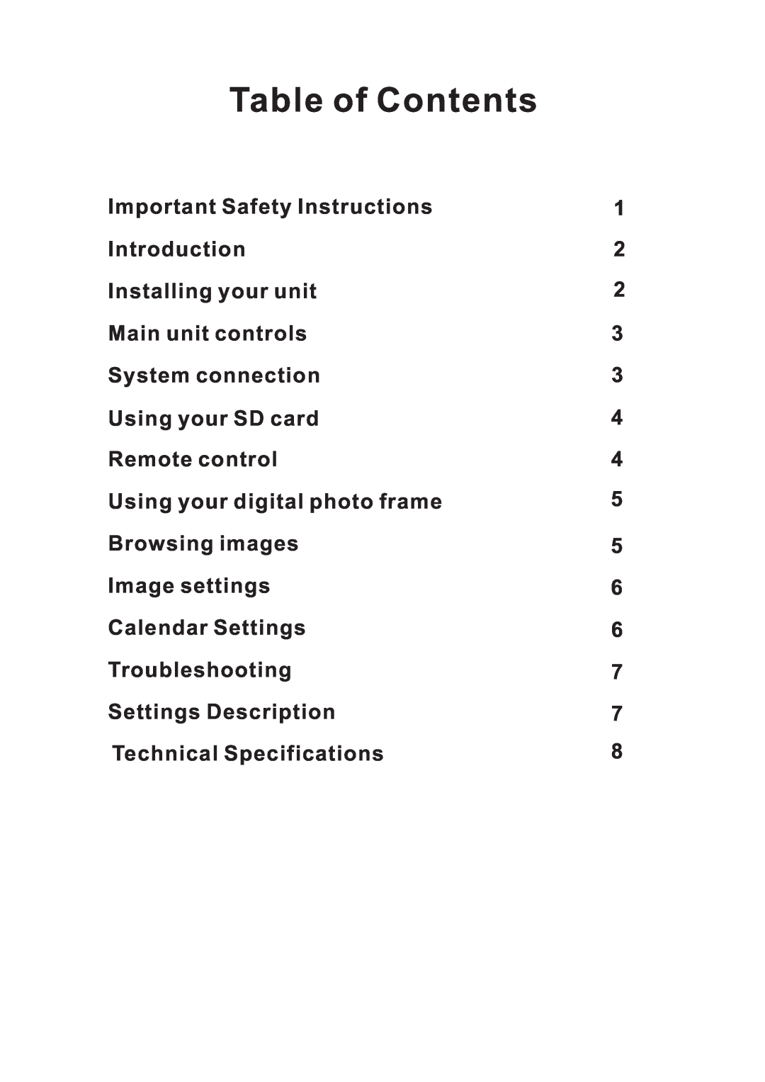 Sylvania SDPF751B user manual Table of Contents 