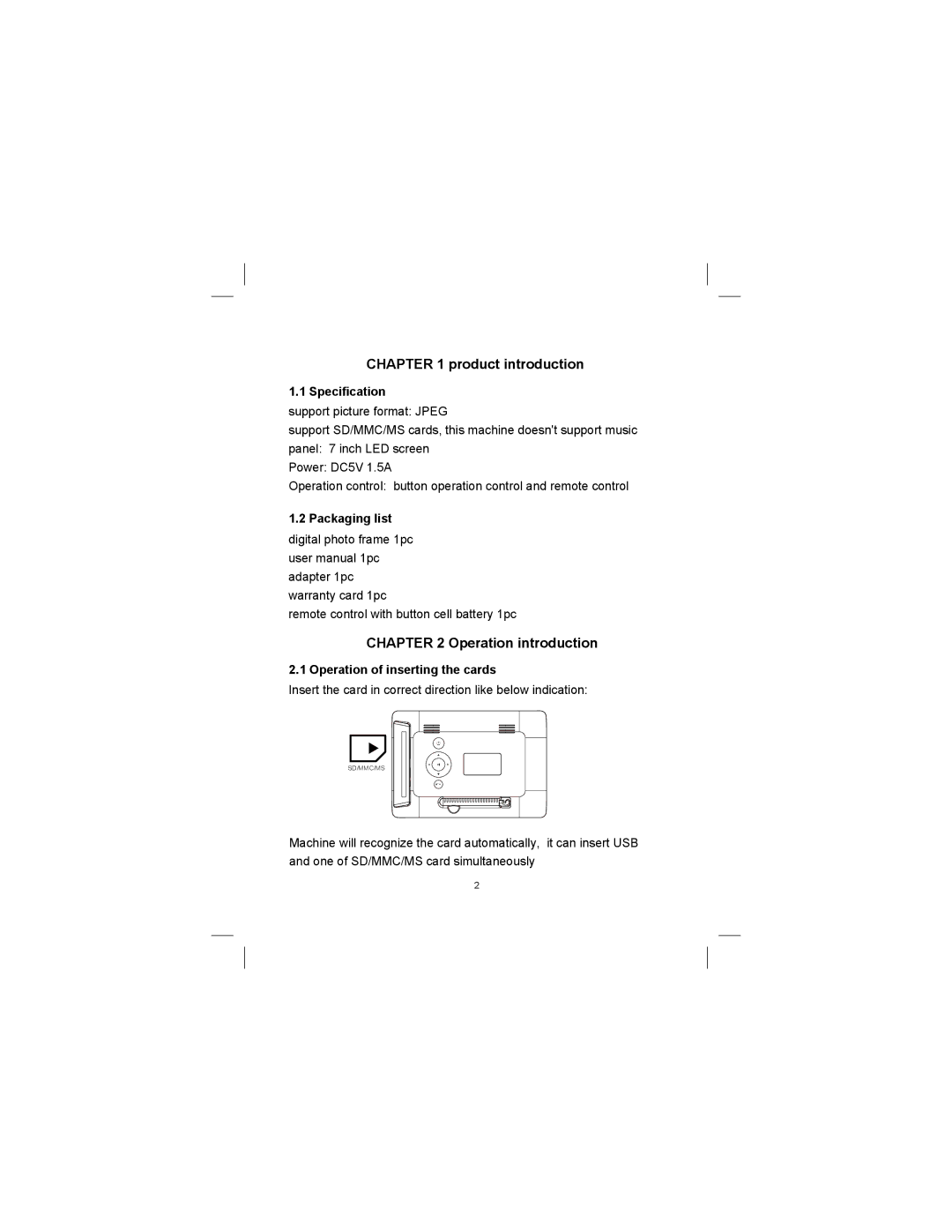 Sylvania SDPF752 user manual Product introduction, Operation introduction, Specification, Packaging list 