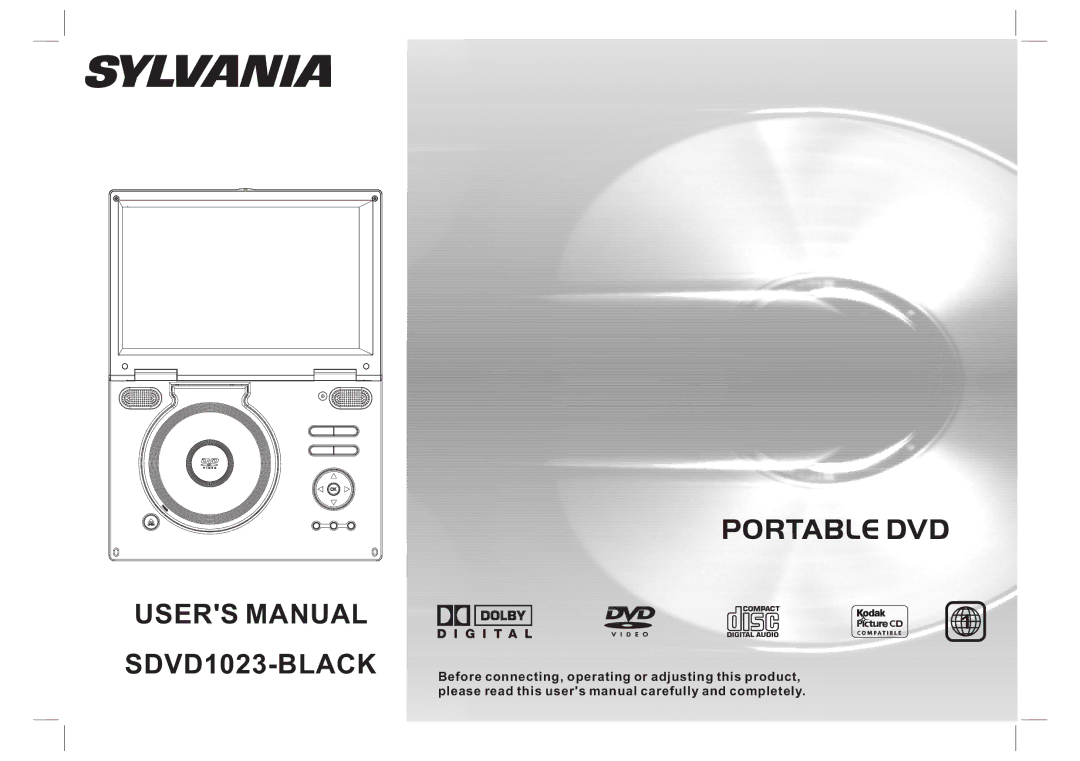 Sylvania SDVD1023 user manual Portable DVD 