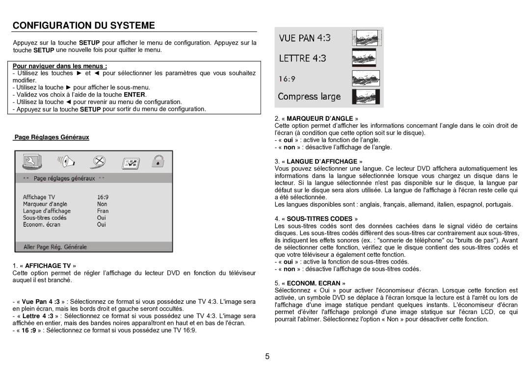 Sylvania SDVD1023 user manual Configuration DU Systeme 