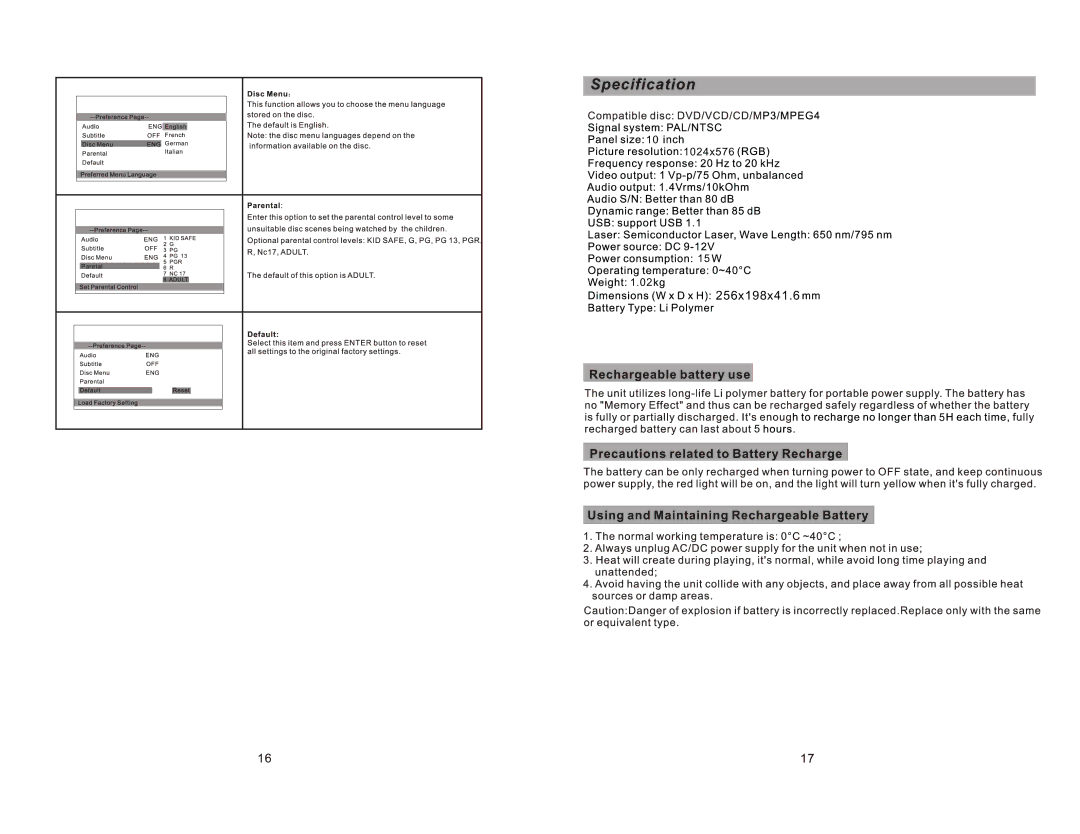 Sylvania SDVD1030 manual 256x198x41.6 