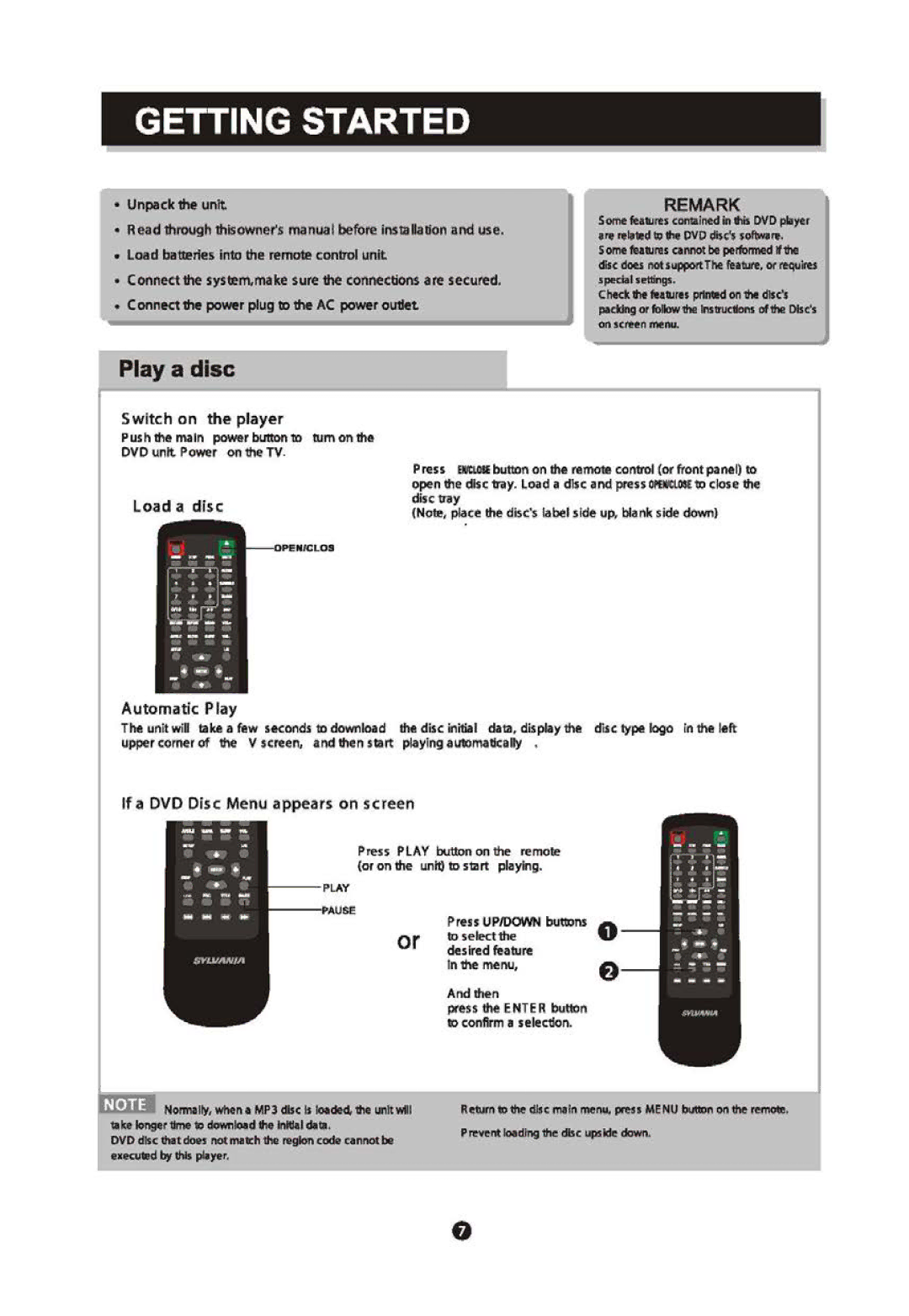 Sylvania SDVD6670 manual 