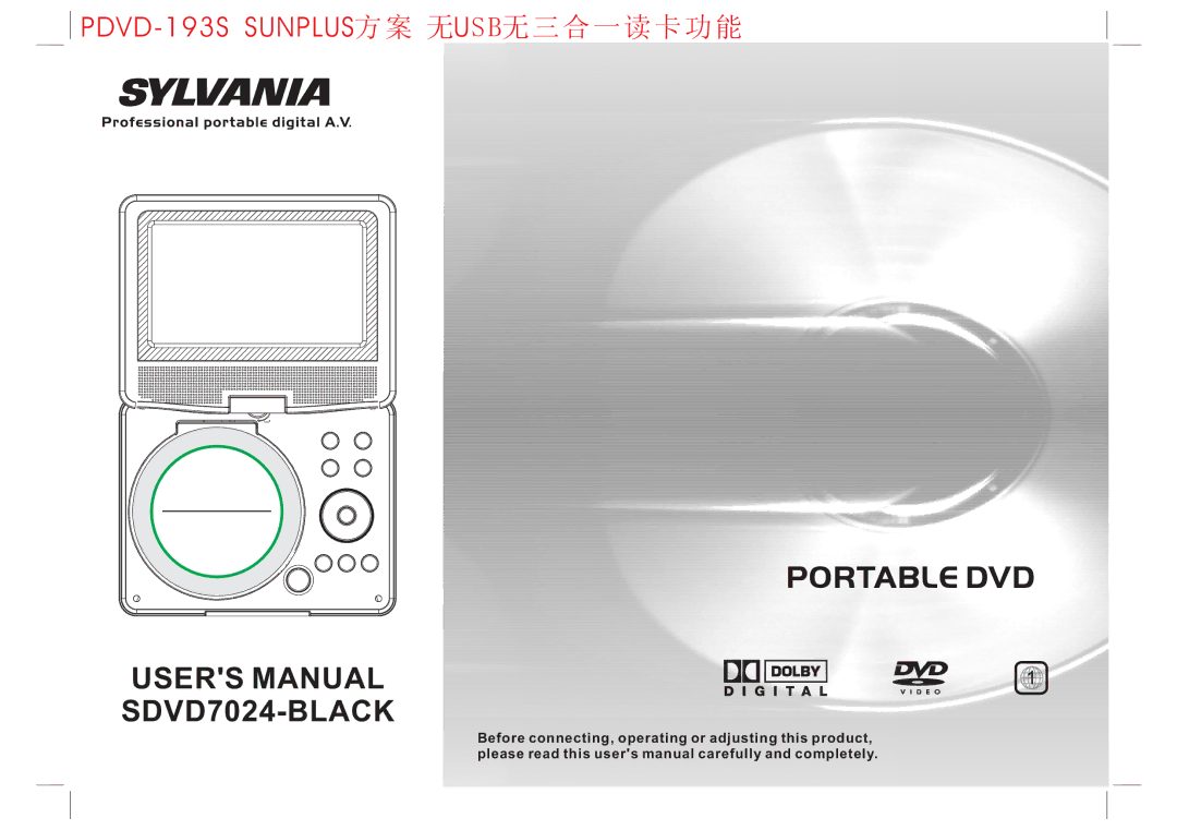 Sylvania SDVD7024 user manual Portable DVD 