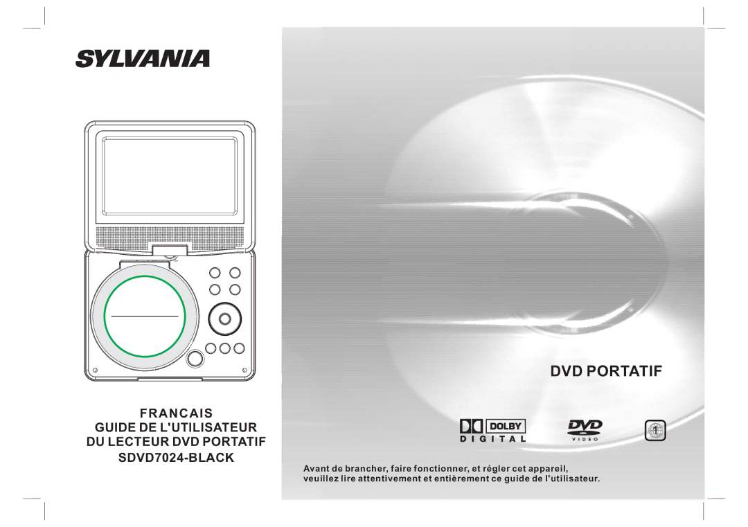 Sylvania SDVD7024 user manual DVD Portatif 