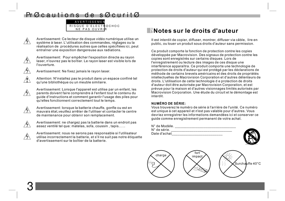 Sylvania SDVD7024 user manual Numéro DE Série 