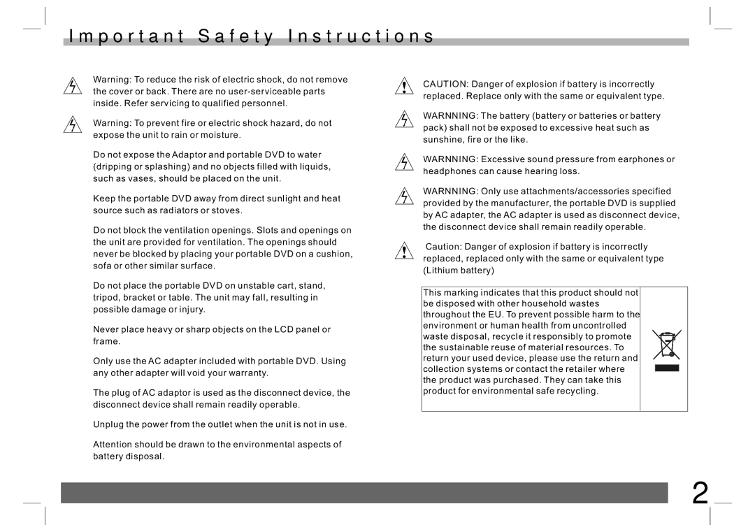 Sylvania SDVD7024 user manual Important Safety Instructions 