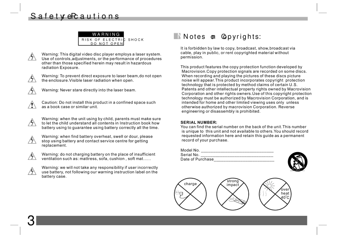 Sylvania SDVD7024 user manual Safety Precautions, Serial Number 