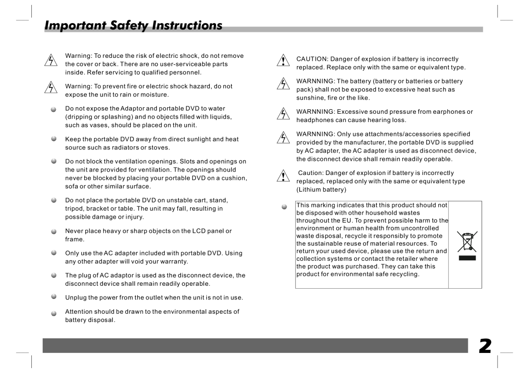 Sylvania SDVD7024 user manual Important Safety Instructions 