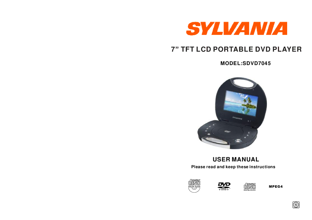 Sylvania SDVD7045 user manual TFT LCD Portable DVD Player 