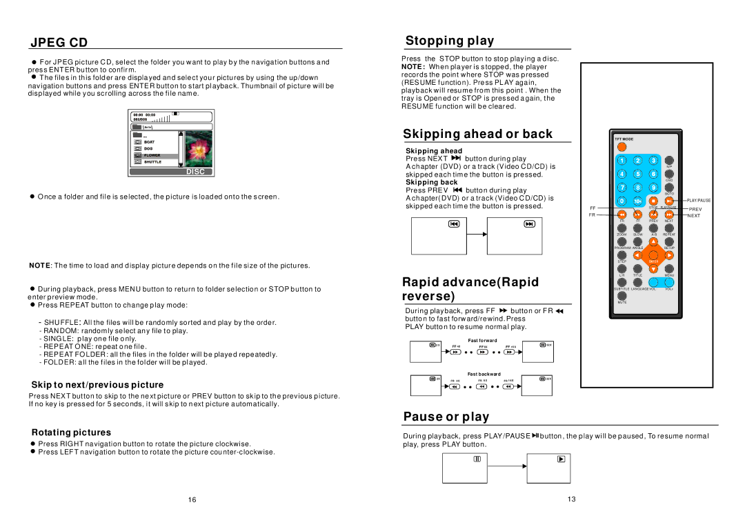 Sylvania SDVD7045 user manual Stopping play, Skipping ahead or back, Rapid advanceRapid reverse, Pause or play 