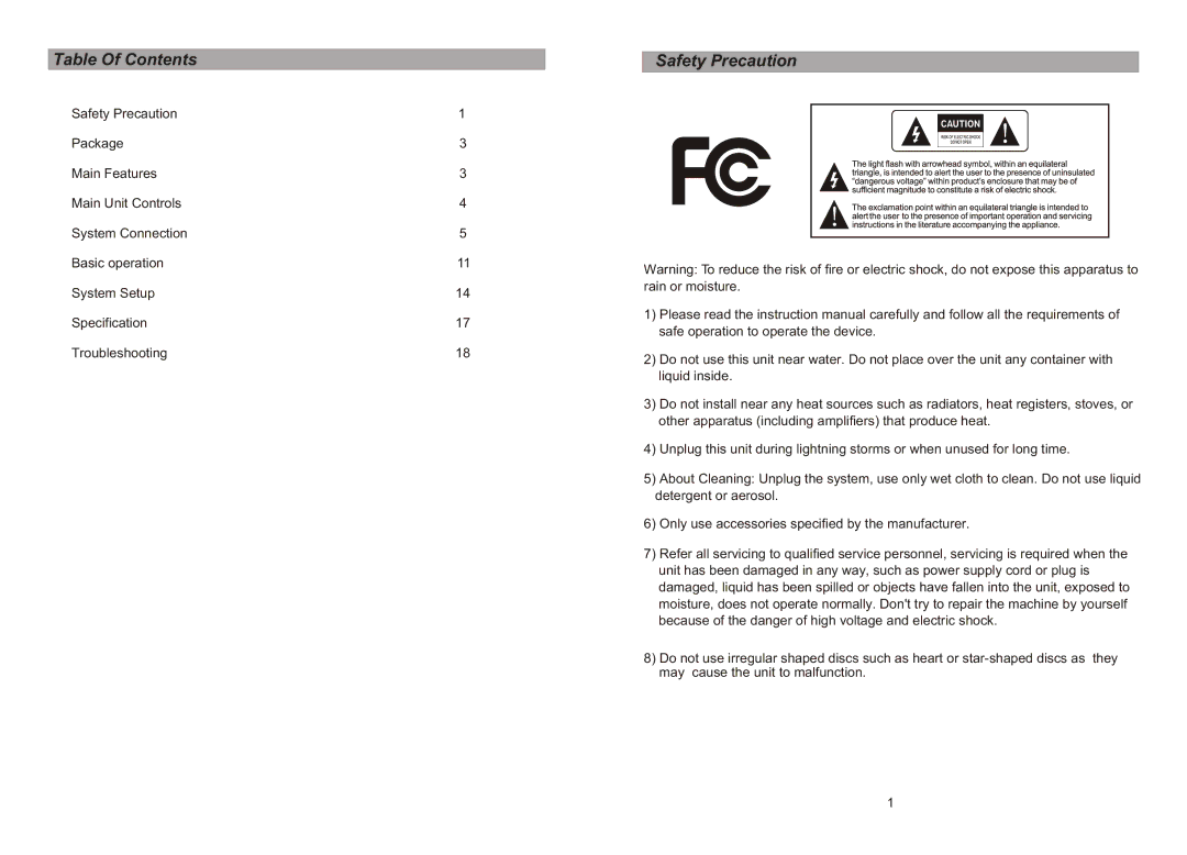 Sylvania SDVD8716D manual Table Of Contents, Safety Precaution 