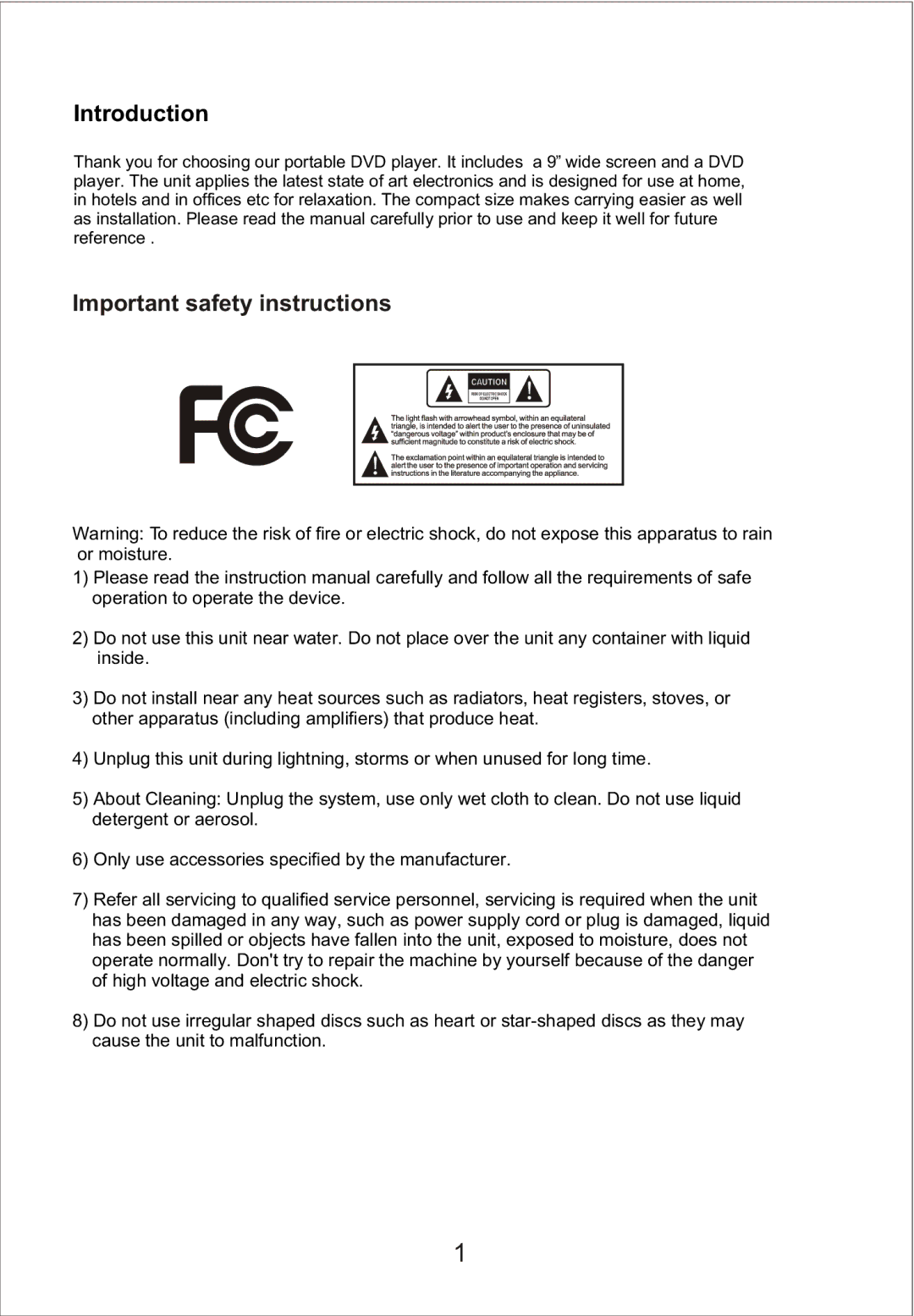 Sylvania SDVD9000 manual Introduction, Important safety instructions 